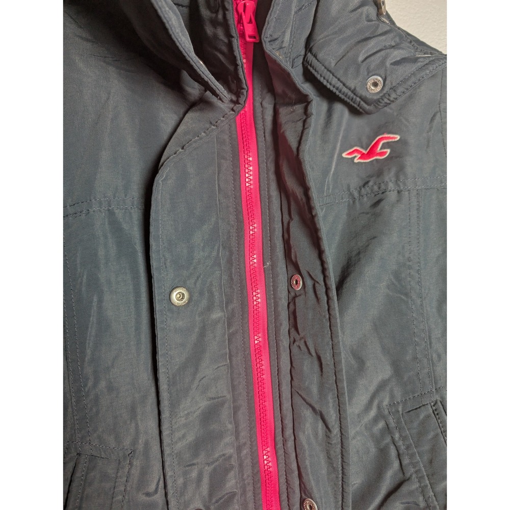 Hollister Black Windbreaker Jacket Lightweight Hooded Full Zip Size Large 0327 - Picture 2 of 6
